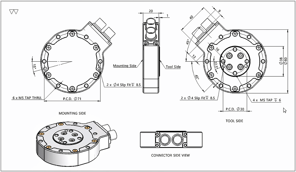 AFT200-D80智能六轴力扭矩传感器二维设计图