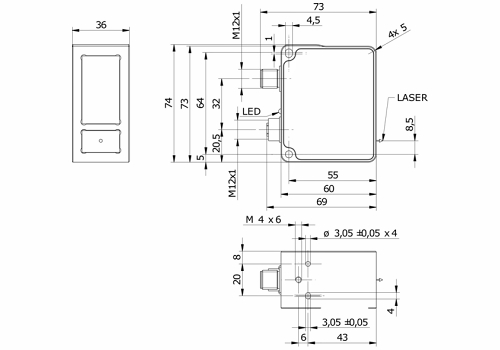 OXM200-B02A.001 传感器的尺寸图