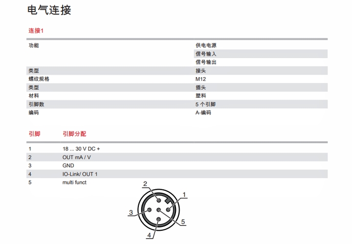 ODS9L2.8/LAK-450-M12 传感器的电气连接图